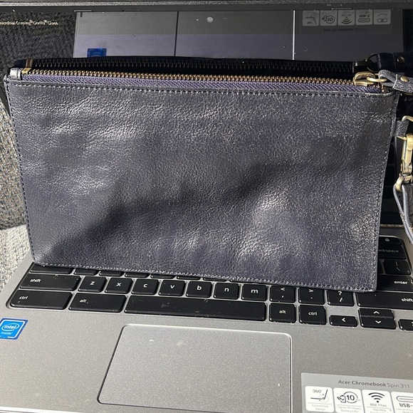 Boden Blue Distressed Leather Rhinestone Zippered Clutch - Picture 10 of 12